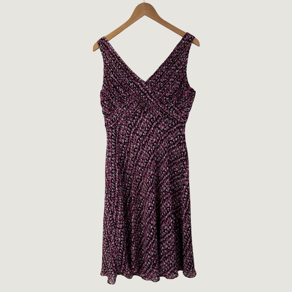 Jones Wear Dress‎ 12 Pink Polka Dot Sleeveless V-Neck Chiffon Office Siren